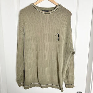 VTG Northern Golf Elements Men's Embroidered Golf Logo Beige Knit Sweater, Large